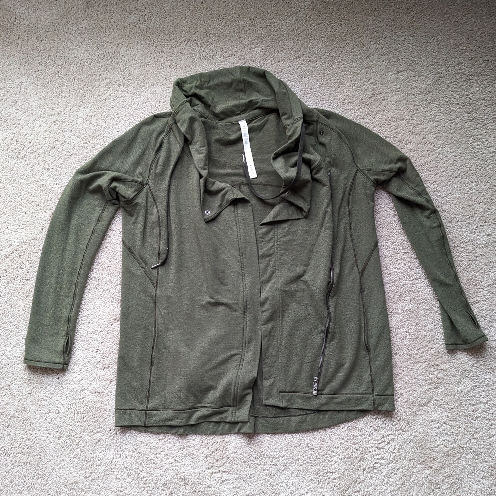 Lululemon Size 10 Cowl neck Zipper Moto Jacket in Heathered Olive Green